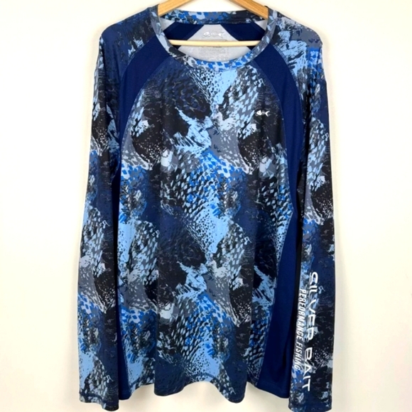 SILVER BAIT Performance Fishing Gear Blue Abstract Long Sleeve Tee UV SZ XL - Picture 1 of 11